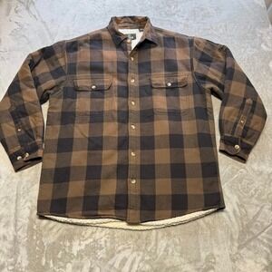 RedHead Mens Brown Black Buffalo Plaid Sherpa Lined Flannel Shirt Jacket Large